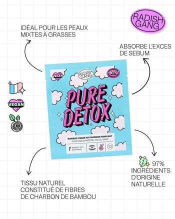PURE DETOX - Masque tissu au charbon purifiant visage